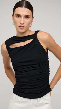 Black Cut Out Ruched Top With Bead Detail