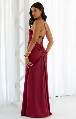 Blaise Burgundy Satin Maxi Dress