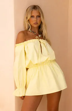 Bode Yellow Bardot Mini Dress