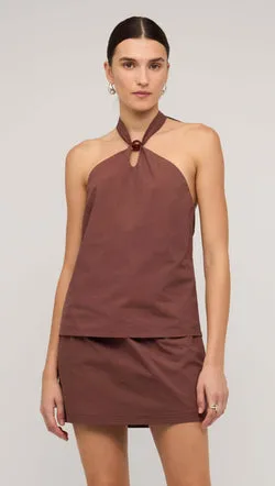 Brown Cotton Bead Halter-Neck Top