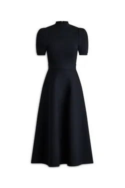 CREPE KNIT GATHER SLEEVE DRESS