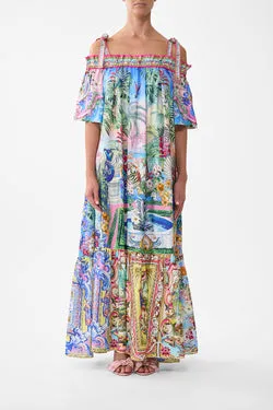 LONG OFF SHOULDER FRILL DRESS WITH STRAPS SPIRIT OF SANTA MARIA