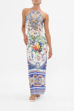 HIGH NECK MAXI DRESS WITH TIE BACK TILES DARLS