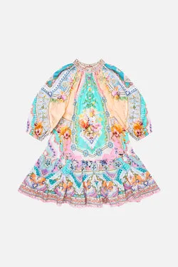 KIDS SHIRT MINI DRESS WITH PUFF SLEEVE CROCHET ALL DAY