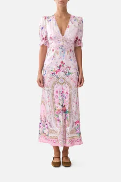 BIAS CUT MIDI DRESS WITH LACE INSERT PALATIAL PASTELS