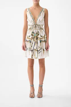 SHIRRED WAIST DETAIL MINI DRESS CHAIN GANG