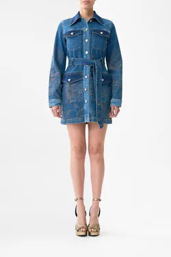 JENNA ZODIAC ZONE BELTED MINI DRESS DENIM