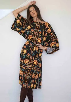 Casablanca Black Floral Tie Dress