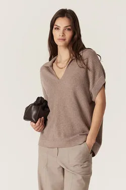 Cashmere Wool Waffle Knit Top  - Mocha