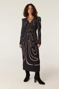 Margaux Dress - Navy Camel Spot