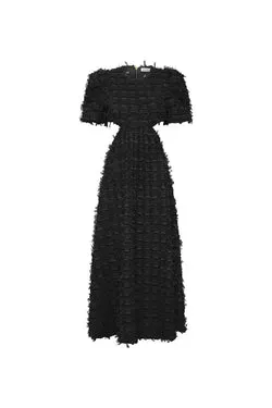 Cherie Amour Puff Sleeve Midi Dress Black