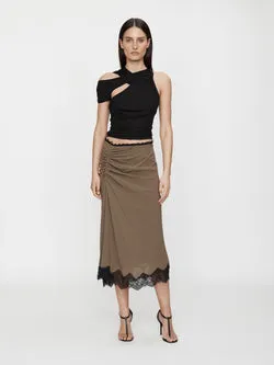 Crimped Lace Gathered Silk Skirt