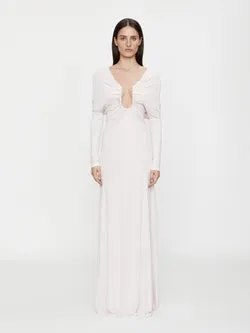 Arced Palm Strapless Shawl Gown
