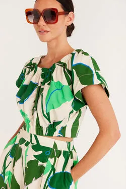 Hayman Print Top - Green Palm Print