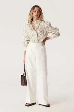 Adeline Linen Frill Blouse - Ikat Print