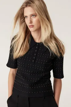 Lenna Crepe Polo Top - Black