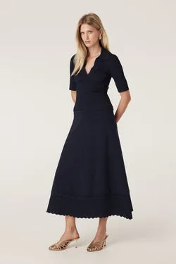 Villa Crepe Knit Scallop Skirt - Navy