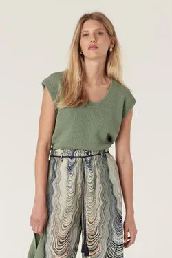 Flax Scoop Top - Field Green