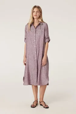 Pure Linen Shirt Dress - Berry