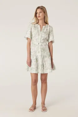Gracie Linen Dress - Palm Print