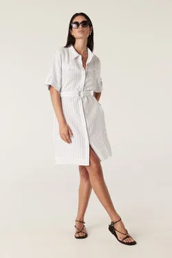 Sail Linen Dress - Blue Pinstripe