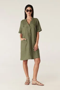 Sandpipper Linen Dress - Dark Sage