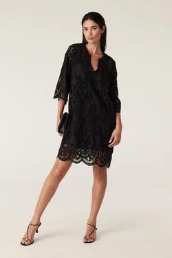 Shadow Embroidered Dress - Black
