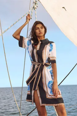 Caletta Linen Dress - Blue Shell Print