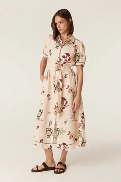 Avondale Linen Midi Dress - Rustic Garden Print