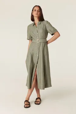 Evelyn Linen Midi Dress - Green