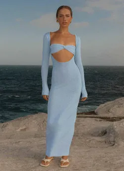 Carnation Long Sleeve Knit Maxi Dress - Blue