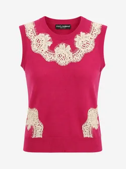 Dolce & Gabbana Romantic Lace-Inlay Knit Sleeveless Top Size S