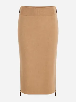 Burberry Camel Cashmere Blend Ribbed Midi Skirt Size S