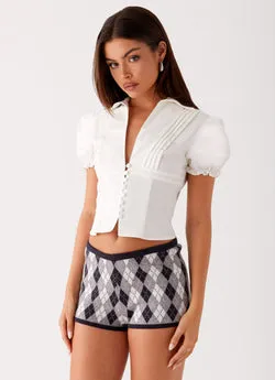 Cheyanne Knit Mini Shorts - Diamond Navy