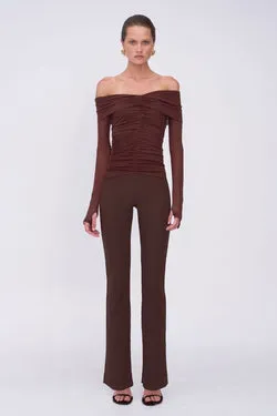 Christy Mesh Off Shoulder Long Sleeve top - Espresso