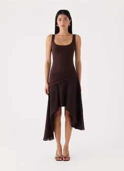 Concetta Contrast Midi Dress - Chocolate