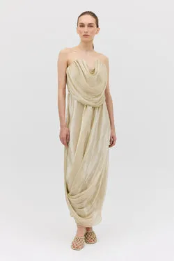 CHAMPAGNE LIQUID ORGANZA TIDAL BUSTIER DRESS