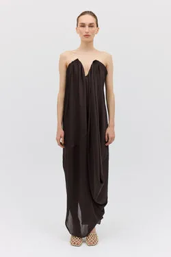 CHOCOLATE SILK SATIN PLUNGE GOWN