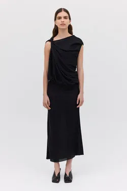 BLACK CRINKLE TUMBLE DRESS