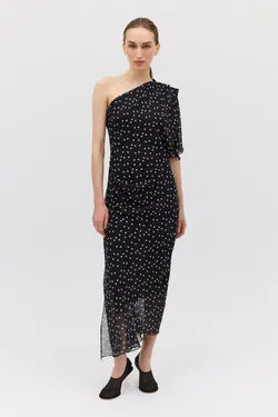 BLACK POLKA DOT SILK VALENCIA DRESS
