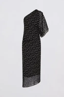 BLACK POLKA DOT SILK VALENCIA DRESS