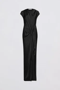BLACK SATIN CREPE EVA DRESS