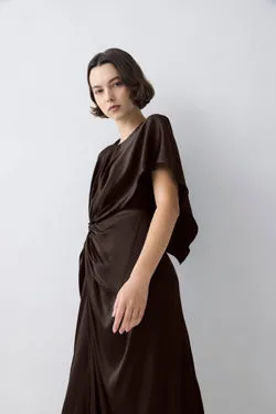 CHOCOLATE SILK SATIN ILLUSIONIST DRESS