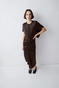 CHOCOLATE SILK SATIN ILLUSIONIST DRESS