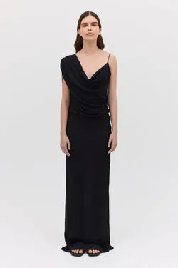 BLACK CRINKLE LIQUID GOWN