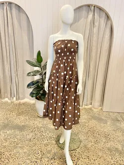 Kivari Brown Polka Dot Strapless Midi Dress - Size 12