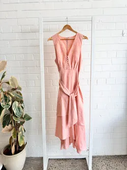 Aere Rose Pink Linen Layered Midi Dress - Size 12