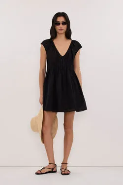 BILLIE BLACK LINEN BLEND MINI DRESS