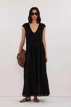 BILLIE BLACK LINEN BLEND MIDI DRESS