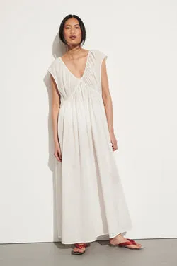 BILLIE WHITE LINEN BLEND MIDI DRESS